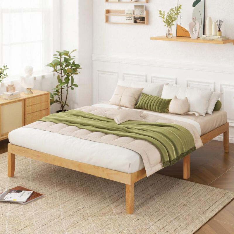 Hivvago Full Size Wood Bed Frame with Wooden Slats Support and Rubber Wood Legs
