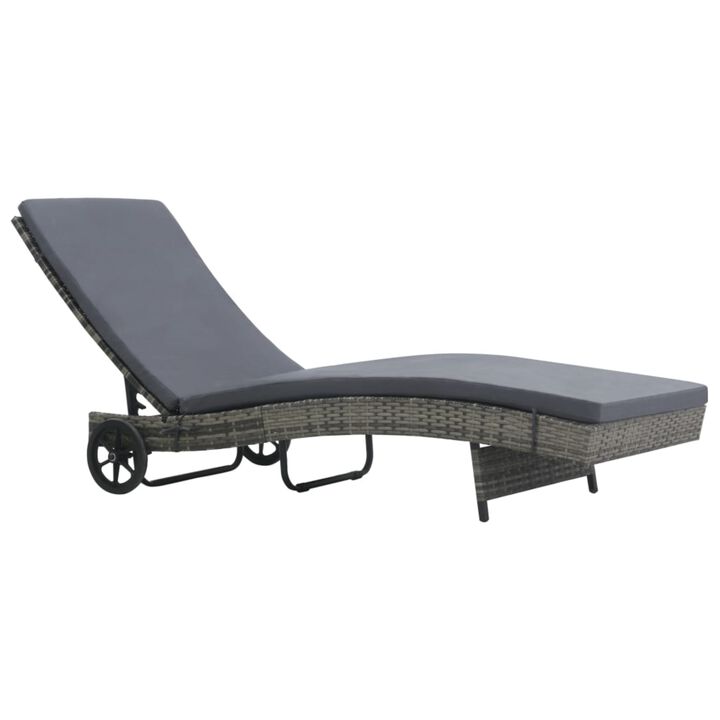 vidaXL Outdoor Sunlounger with Wheels and Cushion, Poly Rattan Furniture, Adjustable Backrest, Anthracite - Ideal for Garden, Patio, Balcony
