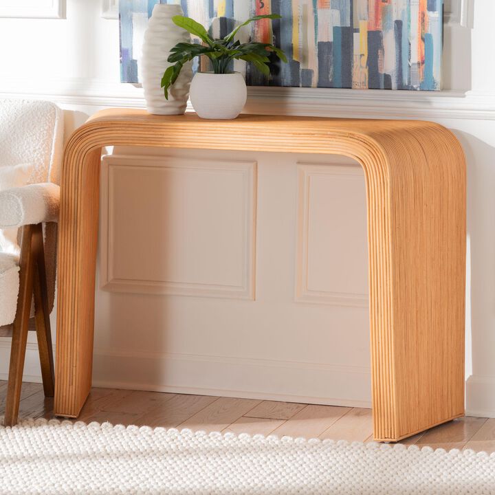 bali & pari Eilis Bohemian Light Honey Fluted Rattan Waterfall Console Table