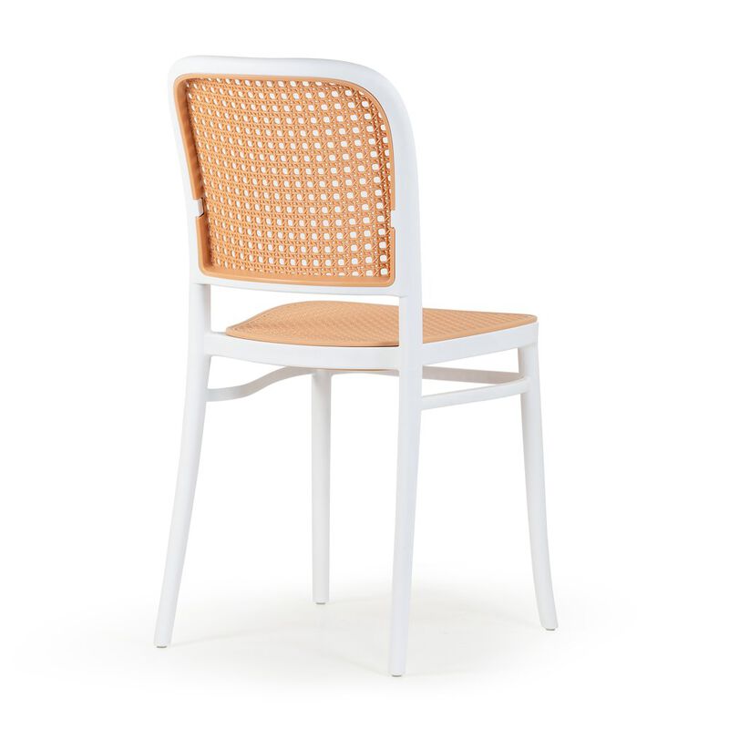 Glamour Home Set of 2 Balto White Plastic Dining Chair with Rattan Detail