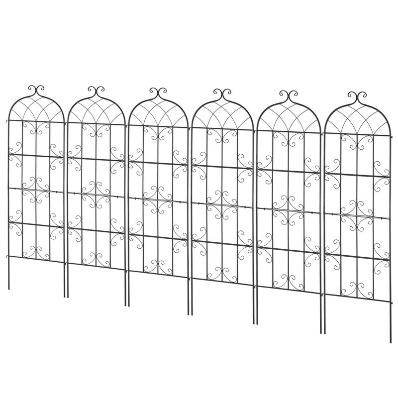 Outdoor Metal Garden Trellis Set of 6 for Climbing Plants, Flowers, Vegetables Support-Black image number 0