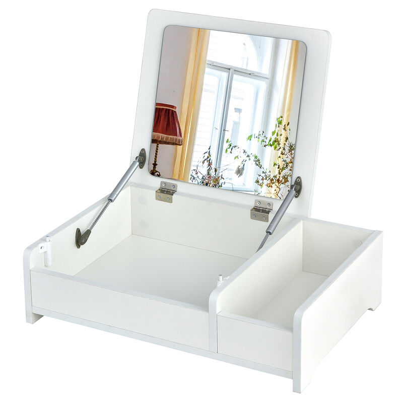 Compact Bay Window Makeup Dressing Table with Flip-Top Mirror