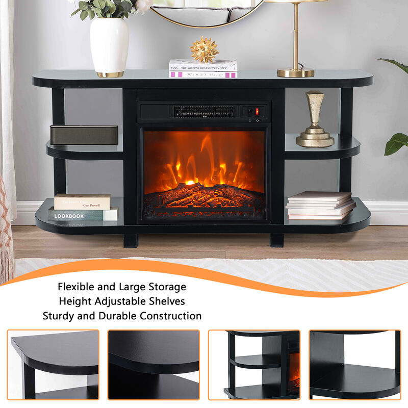 48" TV Stand with 18" Insert Electric Fireplace and Open Storage Shelves Media Console for TVs up to 55"