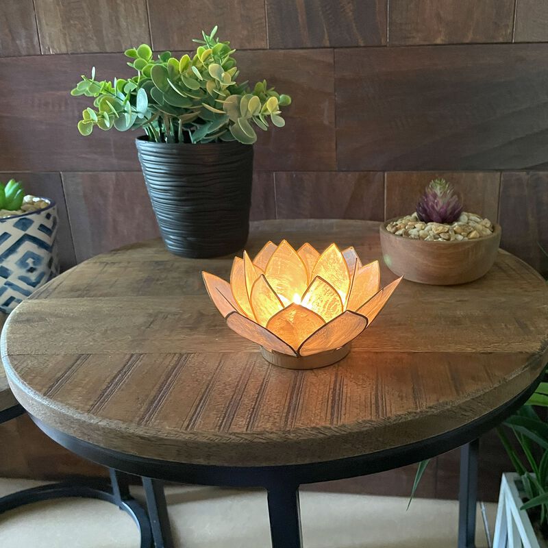 White Capiz Shell Lotus Flower Small Tealight Candle Holder Set Of 3 image number 7