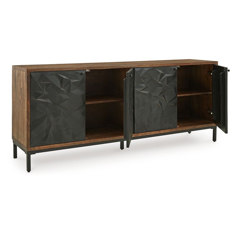 Anby Sideboard Console, 4 Doors, 2 Shelves, Black, Brown Wood 70 Inch