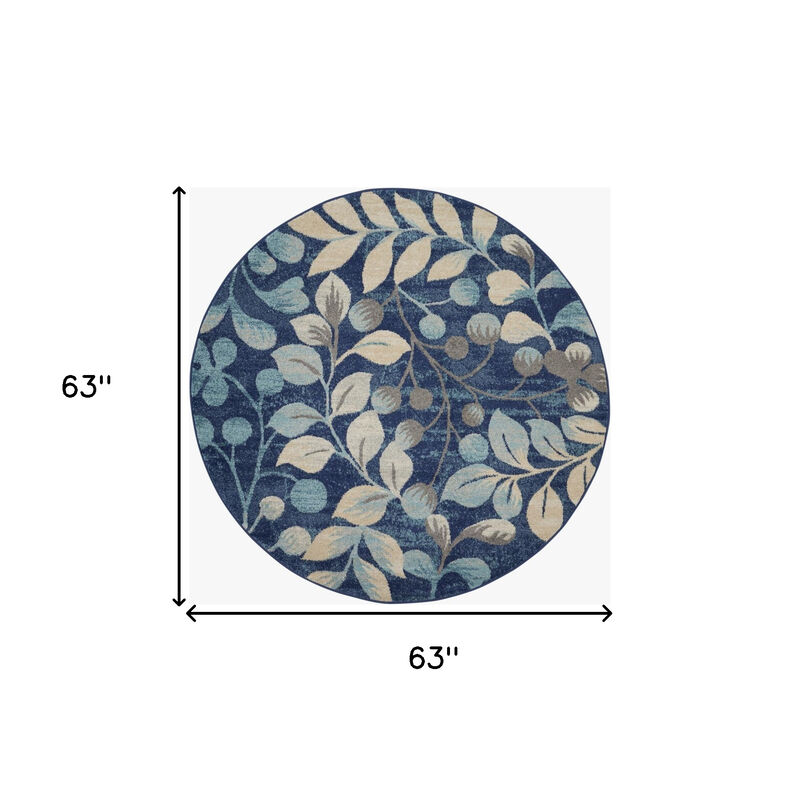 HomeRoots Botanical Leaves Round Rug image number 2