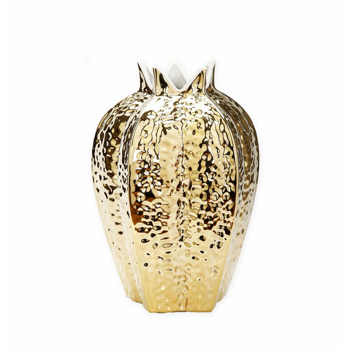 Gold Vase with White Rim 12"H