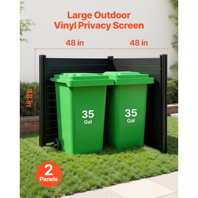 2-Panel Horizontal Vinyl Privacy Screen with Ground Stakes for A/C Units and Trash Cans-Black image number 7