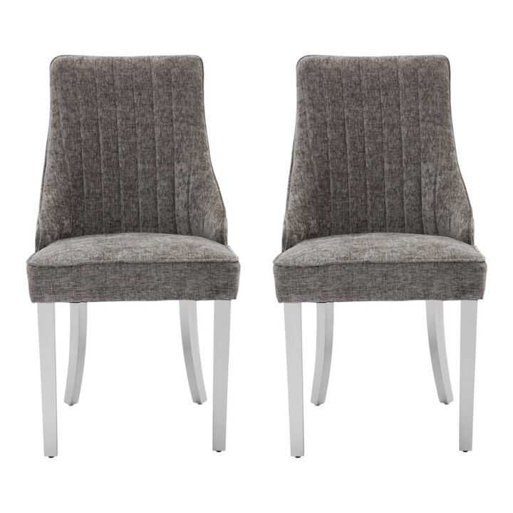 Set of 2 Upholstered Dining Chairs with Comfy Fabric and Stainless Steel Legs