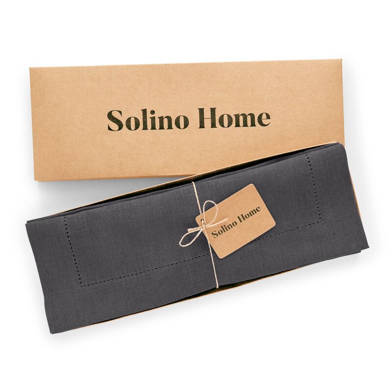 Solino Home Medium Weight Hemstitch 100% Linen Placemats &ndash; Set of 4, 14 x 19 in, Machine Washable, Holiday and Everyday Dining