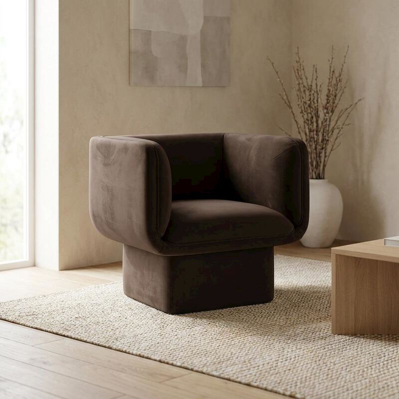 Performance Velvet Accent Chair with Padded Arms, Chocolate Brown image number 4