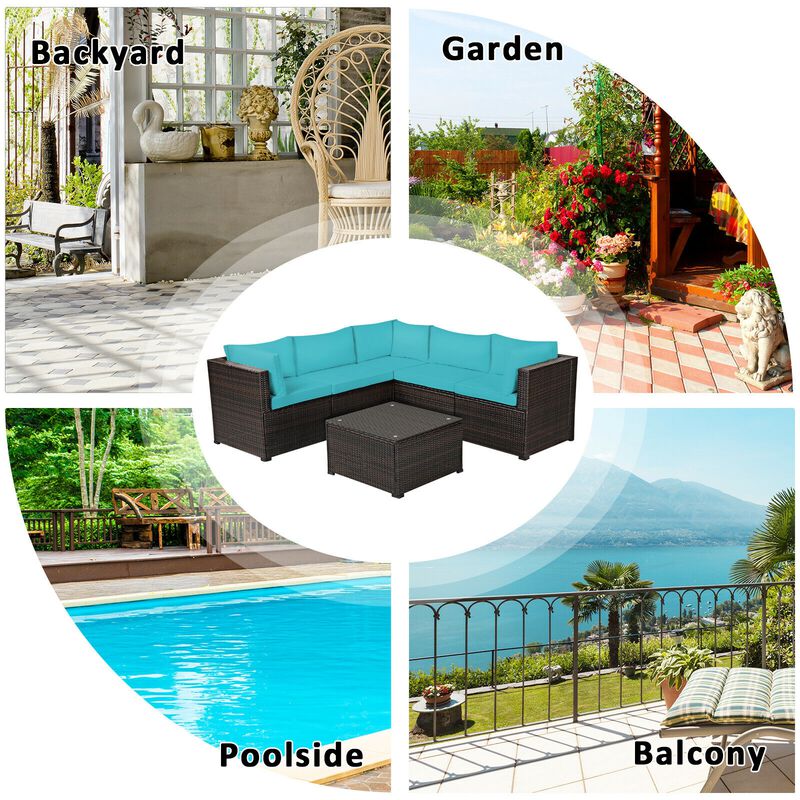 6 Pieces Patio Rattan Furniture Set Sectional Cushioned Sofa Deck image number 5