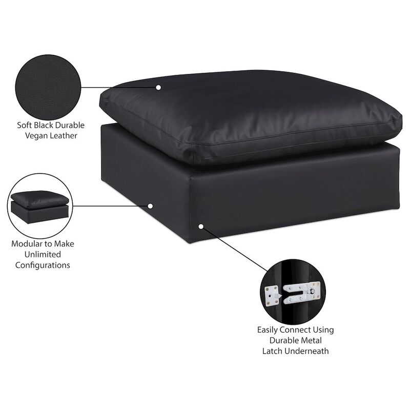 Meridian Furniture Comfy Black Vegan Leather Modular Ottoman