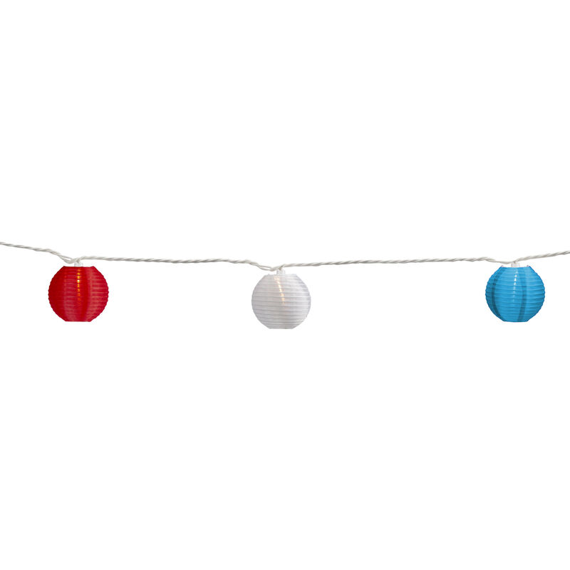 10-Count Red  White and Blue 4th of July Paper Lantern Lights  8.5ft White Wire