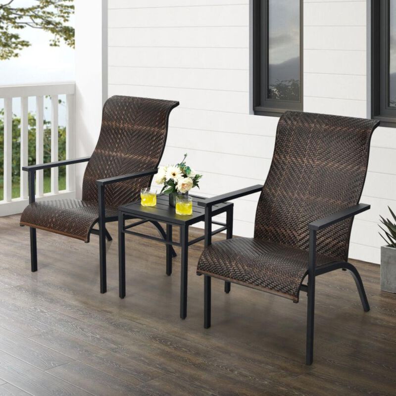 Hivvago 3 Pieces Patio Rattan Bistro Set with High Backrest and Armrest