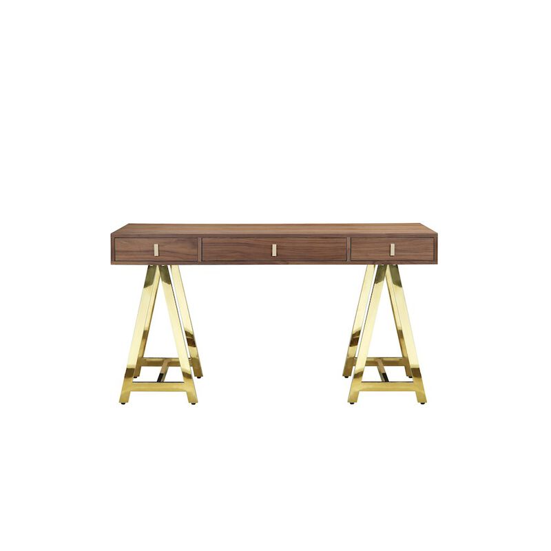 Pangea Home Gold Riley Desk Walnut