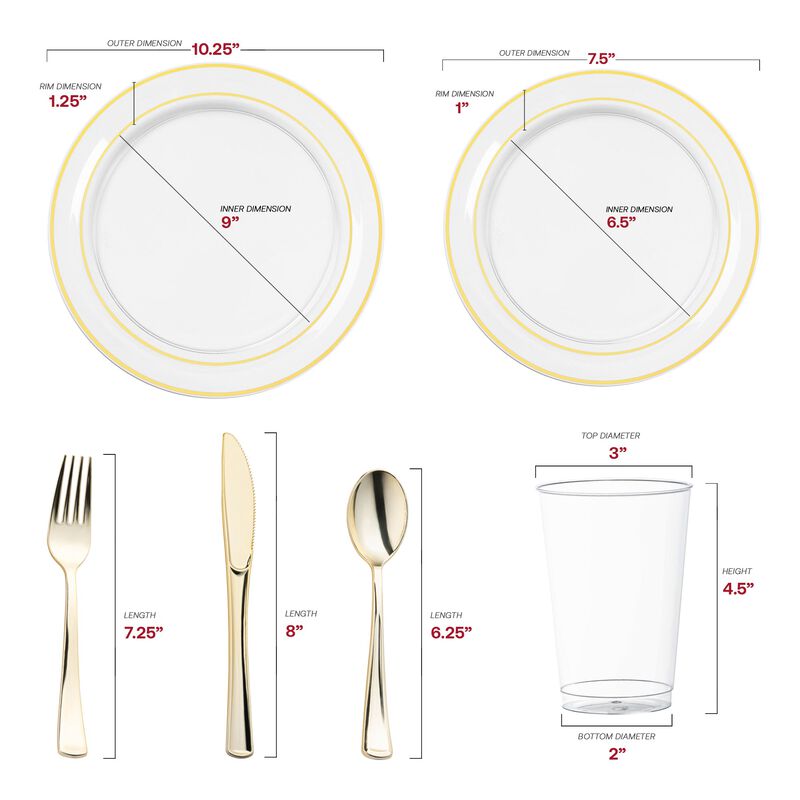 Clear with Gold Edge Rim Plastic Wedding Value Set (30 Sets) image number 2