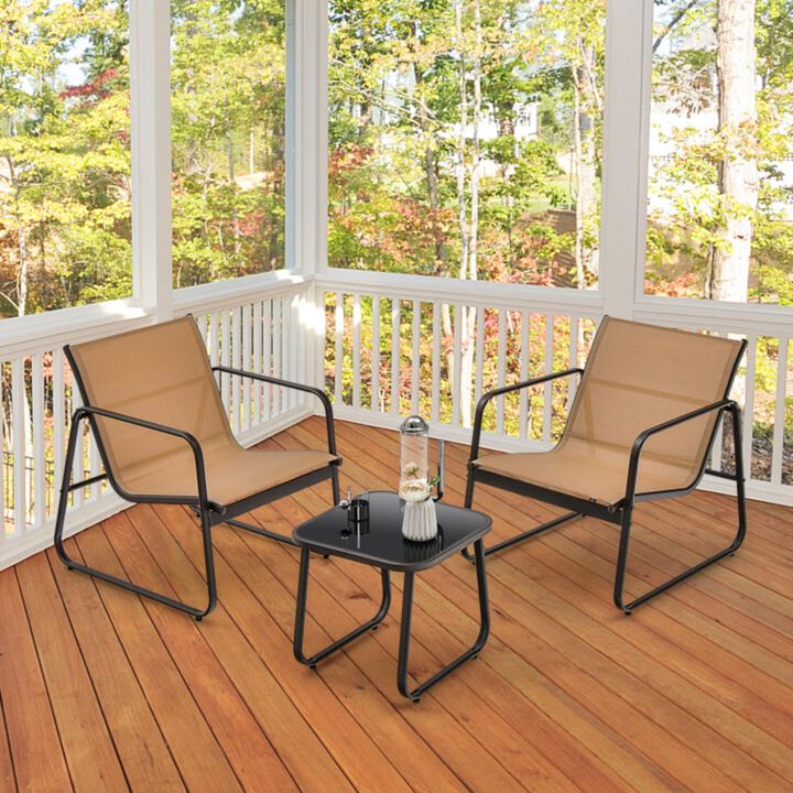 Hivvago 3 Pieces Patio Conversation Set with Breathable Fabric and Tabletop