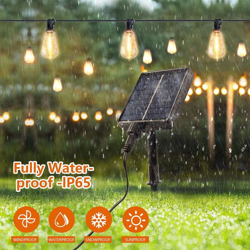 15-Light 60 ft. Outdoor Solar Powered Integrated LED Edison String Light image number 2