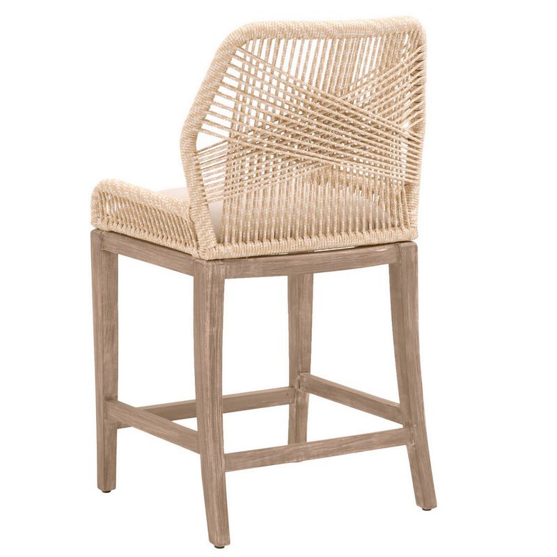 Intricate Rope Weaved Padded Counter Stool, Beige and Brown-Benzara