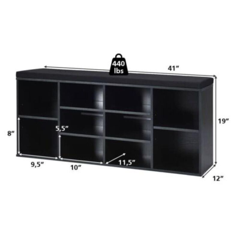 Hivvago 10-Cube Organizer Shoe Storage Bench with Cushion for Entryway