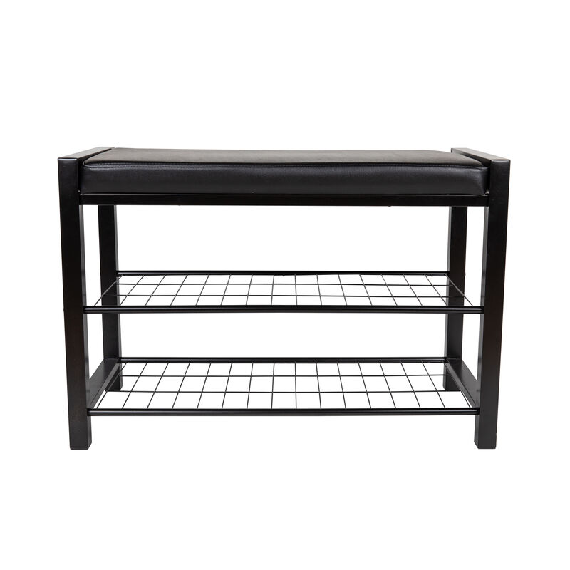Leatherette Storage Entryway Bench and Shoe Rack with Metal Frame