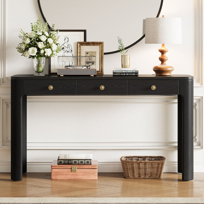 Whisen 52" Rustic Console Table with 3 Drawers, Solid Wood MDF, Sturdy Sofa Table for Entryway Living Room Hallway image number 3
