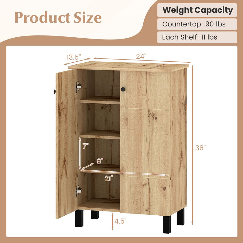 4-Tier Shoe Storage Organizer with 2 Doors and Adjustable Shelves-Natural image number 2