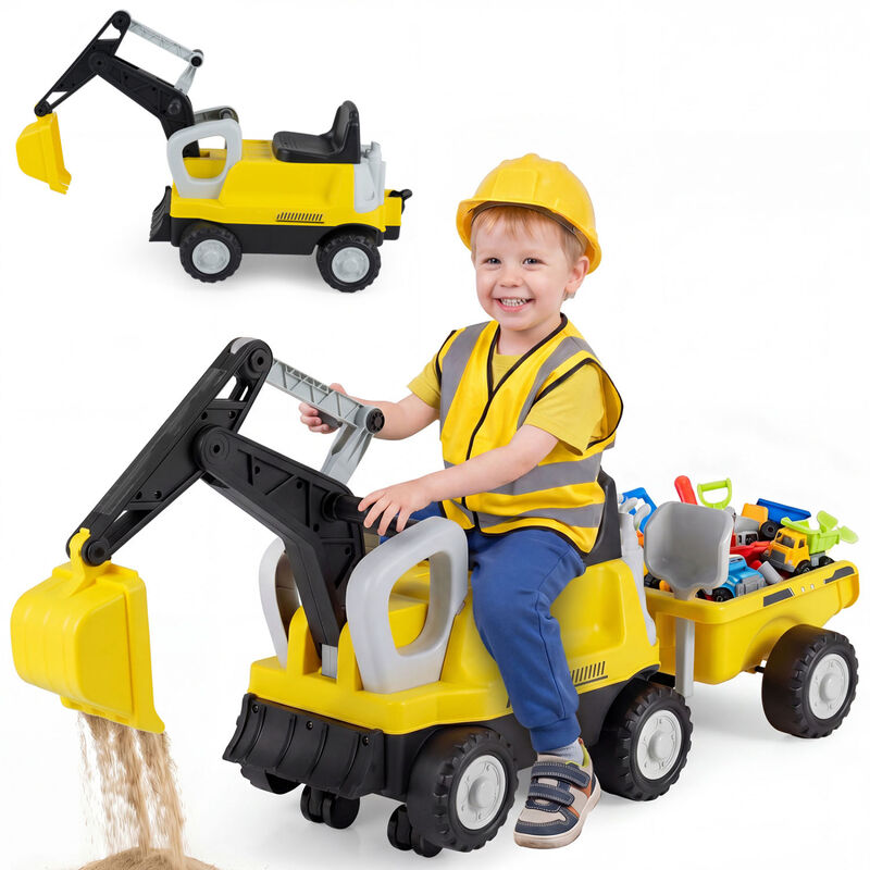 Kids Electric Ride On Tractor with Excavator Digging Arm and Detachable Trailer Toy image number 4