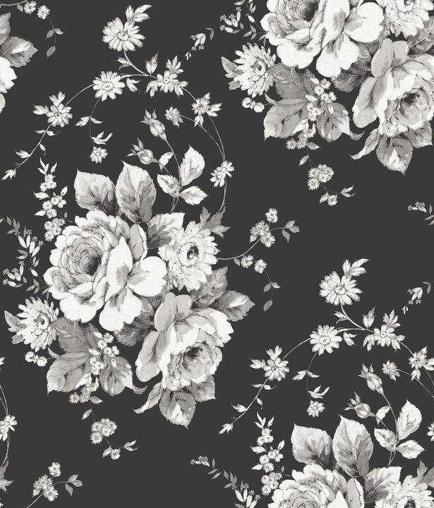Heritage Rose Black & Grey Wallpaper