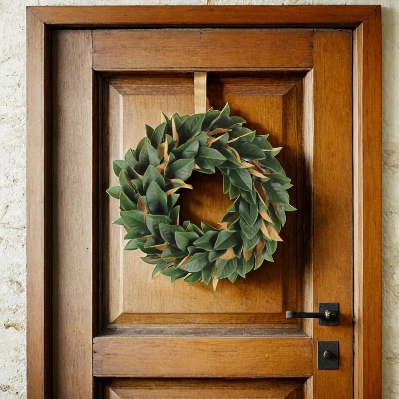 30" Faux Green Magnolia Leaf Wreath image number 5
