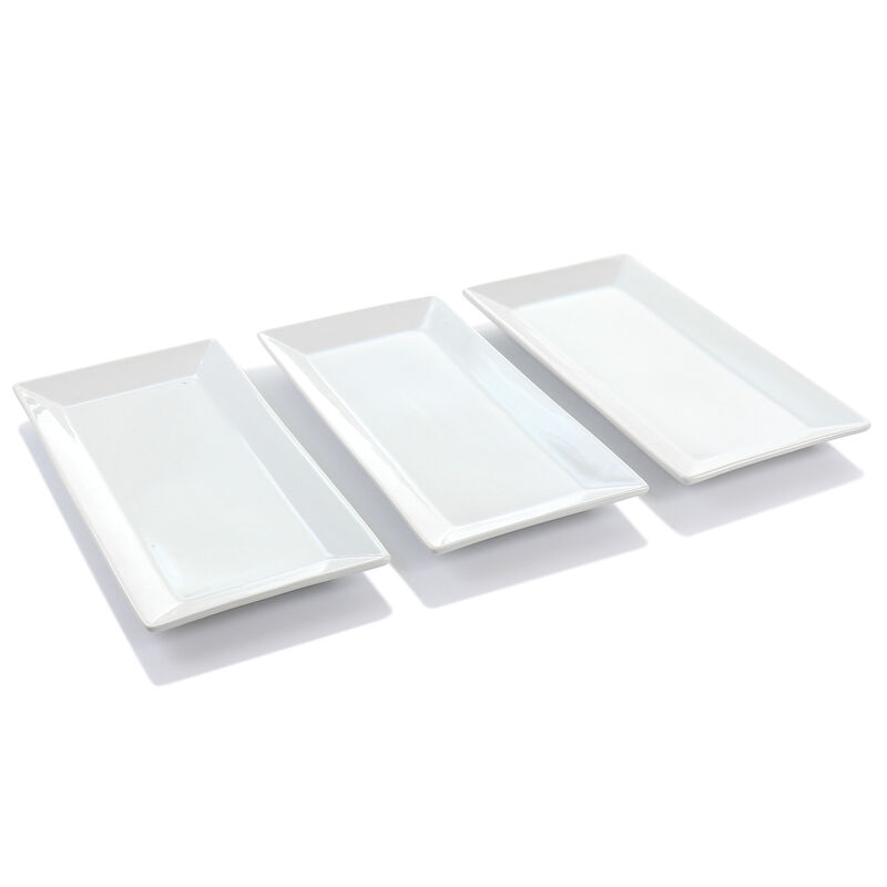 Elama 3 Tier Rectangular Plate Porcelain Serveware Set