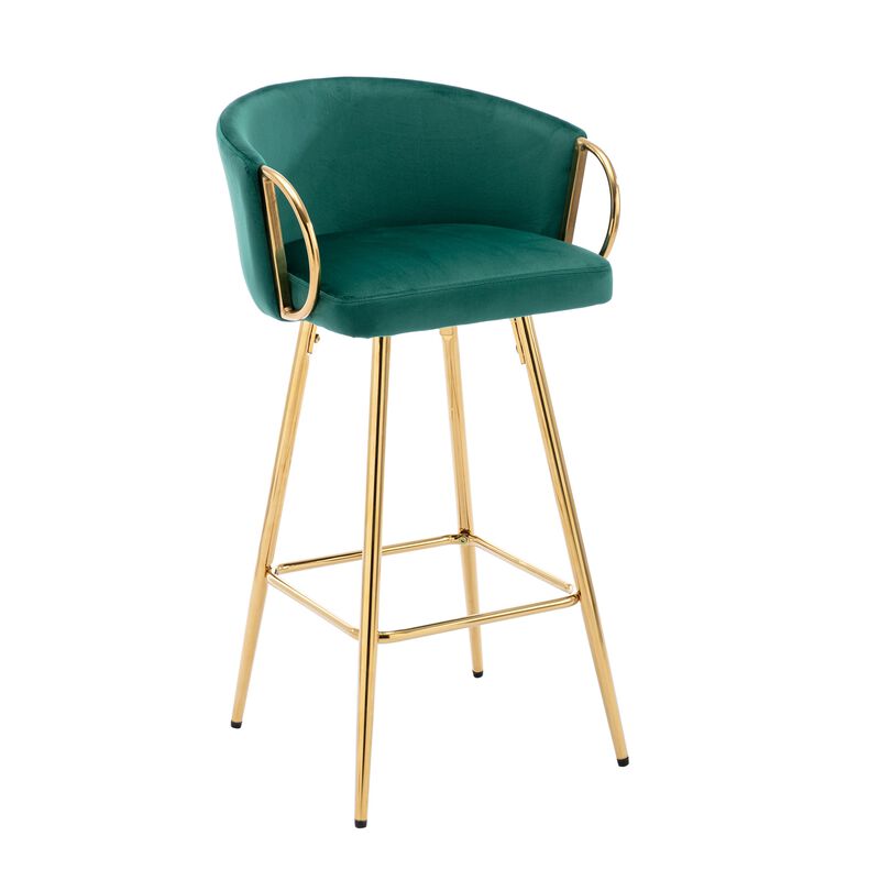 26 Inch Set of 2 Velvet Bar Stools with Chrome Footrest and Golden Base Counter Height Stools image number 0