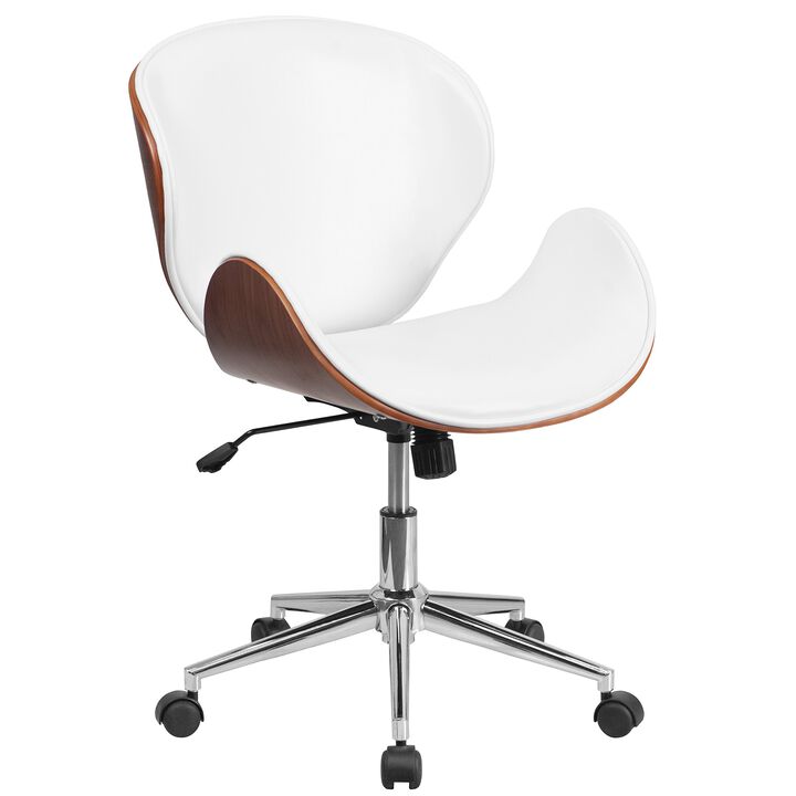 Flash Furniture Tana Mid-Back Walnut Wood Conference Office Chair in White LeatherSoft