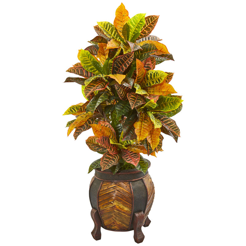 Hivvago 44" Croton Artificial Plant in Decorative Planter(Real Touch)