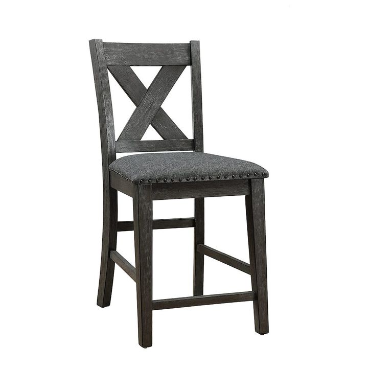 Simple Relax Linen-Fabric and Wood Counter Hight Chairs With X-Cross Back, Dark Grey