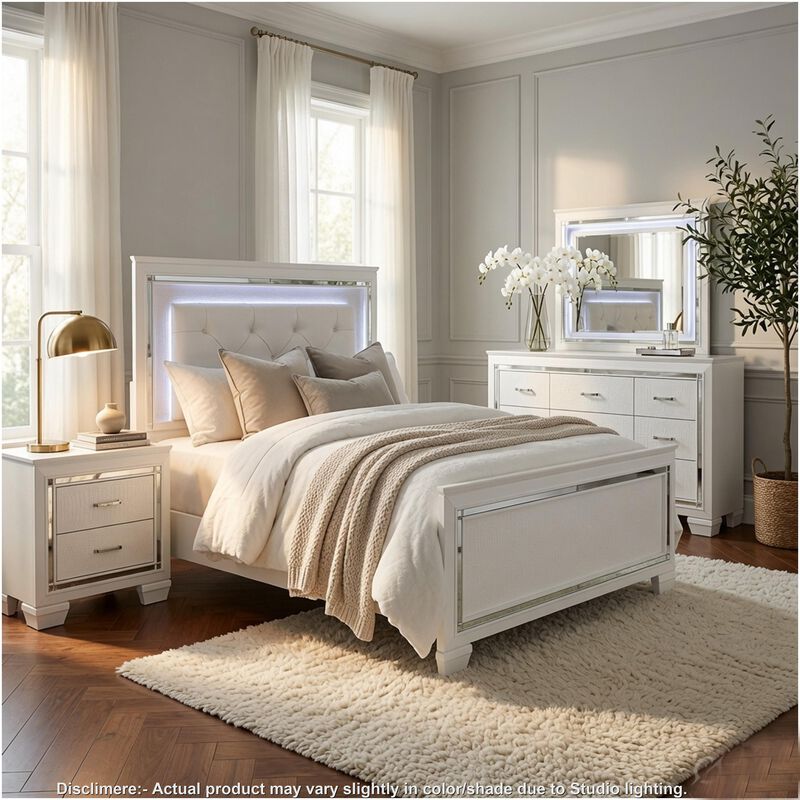 Alen 4 Pc California King Bedroom Set, Button Tufting, Mirror Trim, White image number 6