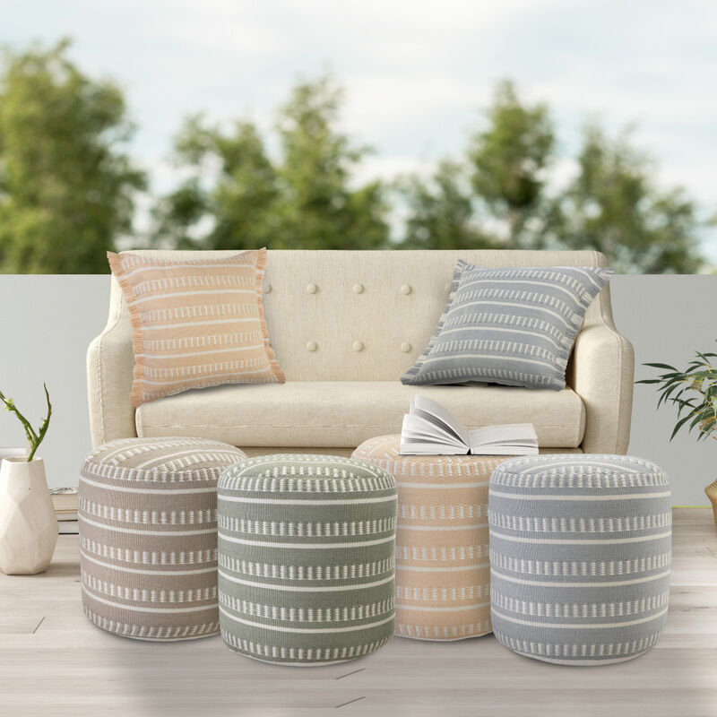 Polyester Round Striped Indoor Outdoor Pouf Ottoman
