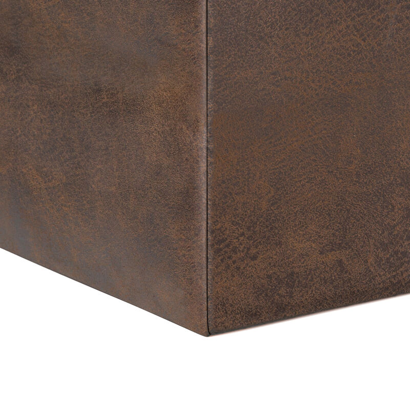 Rockwood Cube Storage Ottoman with Tray in Distressed Brown Faux Leather