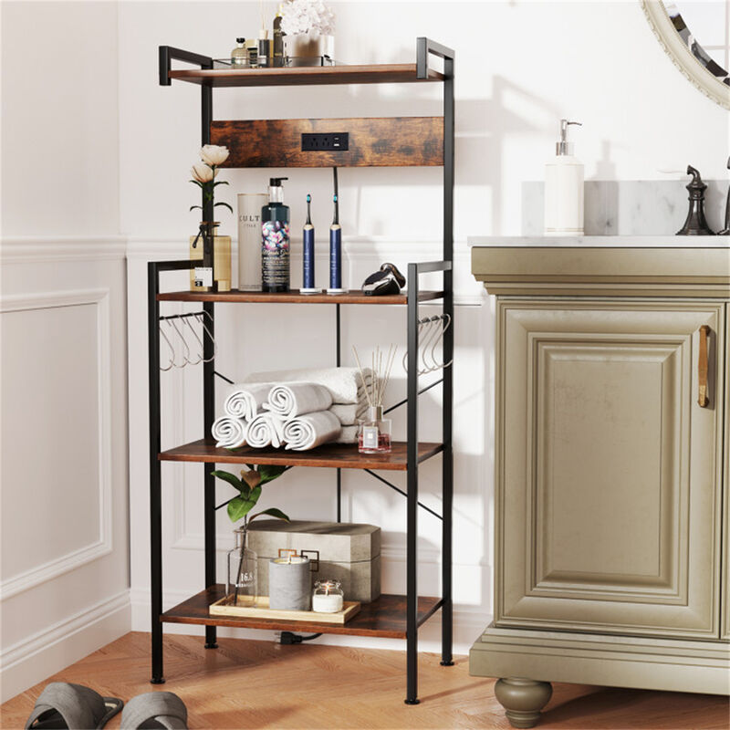 Modern 4-Tier Kitchen Storage Rack with Electrical Outlets, Space-Saving Organizer for Kitchen, Dining, or Office