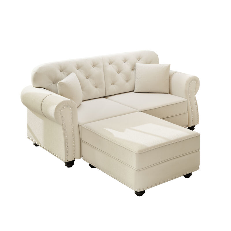 Merax Chesterfield Velvet Loveseat Sofa with Ottoman image number 0