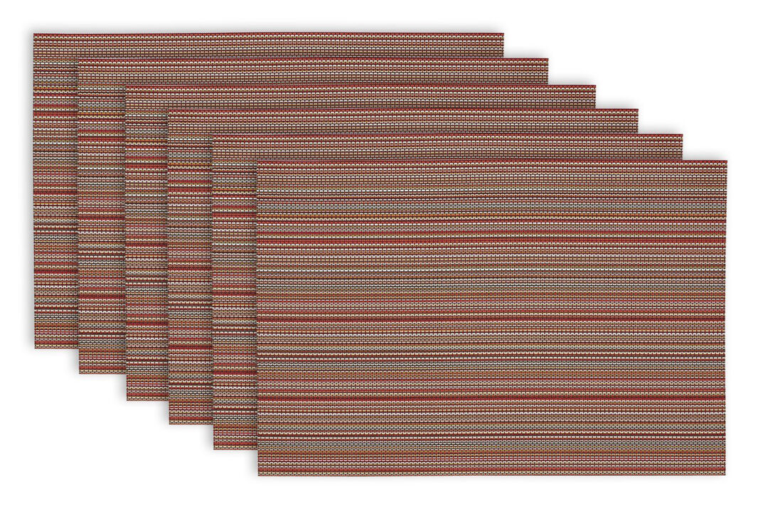 Set of 6 Red and Brown Striped Rectangular Placemats 19"