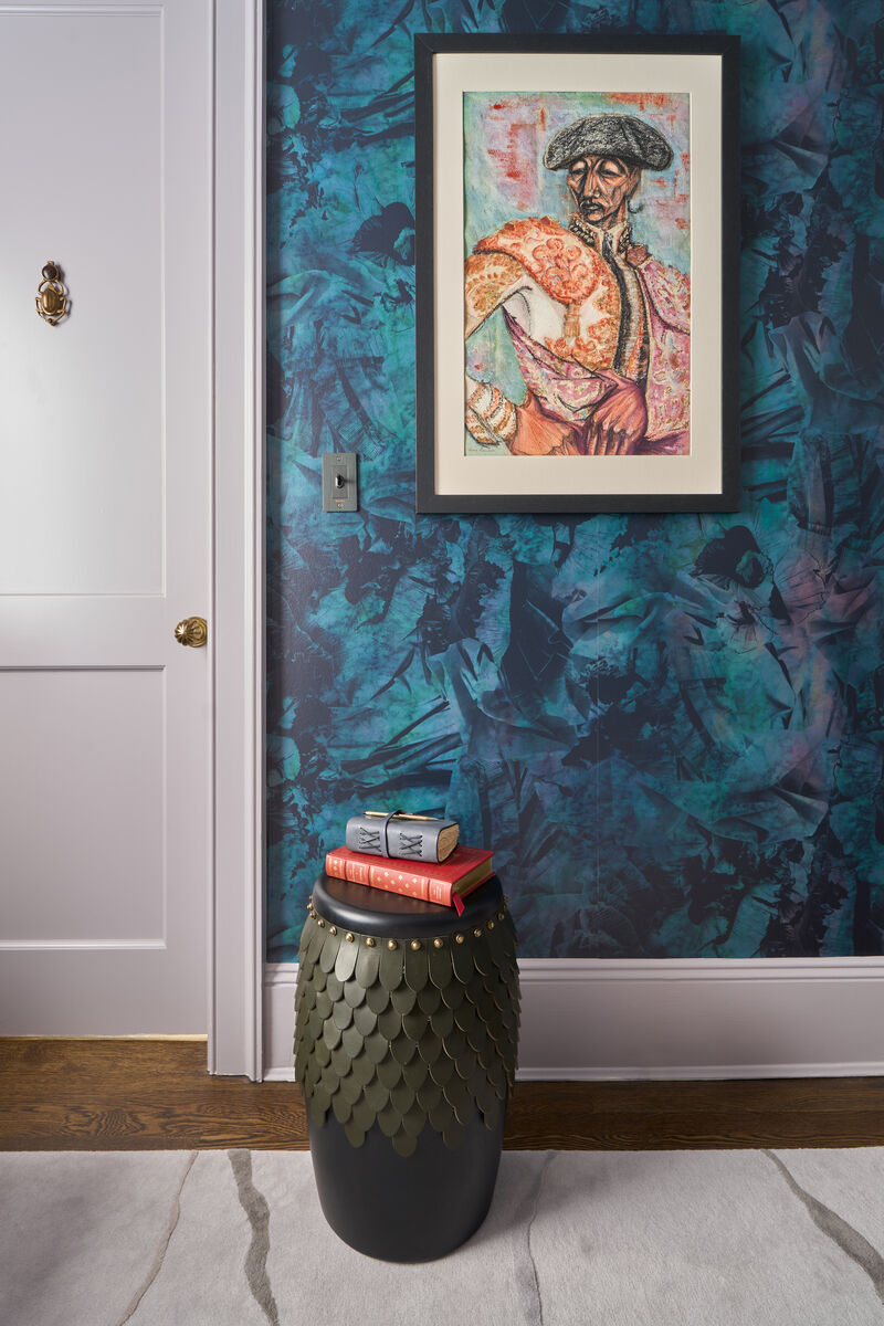 SITIERA_01 Solid Wood Stool, with Olivo Thick Leather Accents, and Aged Bronze by ANDEAN, In Stock