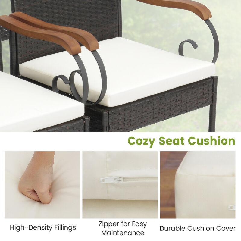 Outdoor PE Wicker Chair with Acacia Wood Armrests