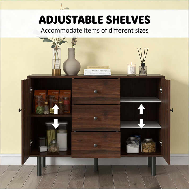 Accent Cabinet Console Storage Cabinet with 2 Cabinets 3 Drawers, Rustic Brown image number 5