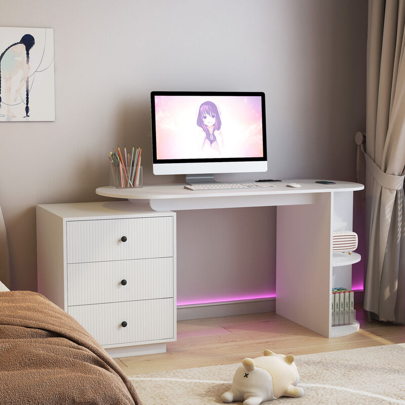 GOODSILO Expandable Modern Home Office Desk with Storage Drawers and Charging Station for Maximum Productivity image number 1