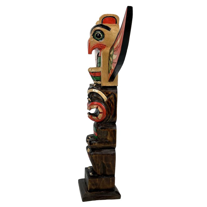 20 Inch Tall Northwest Coast Style Wooden Totem Pole Light Brown image number 4