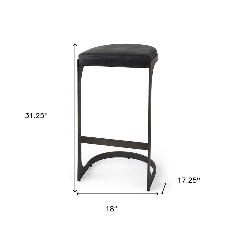 HomeRoots 35" Black Leather and Metal Backless Bar Chair image number 6