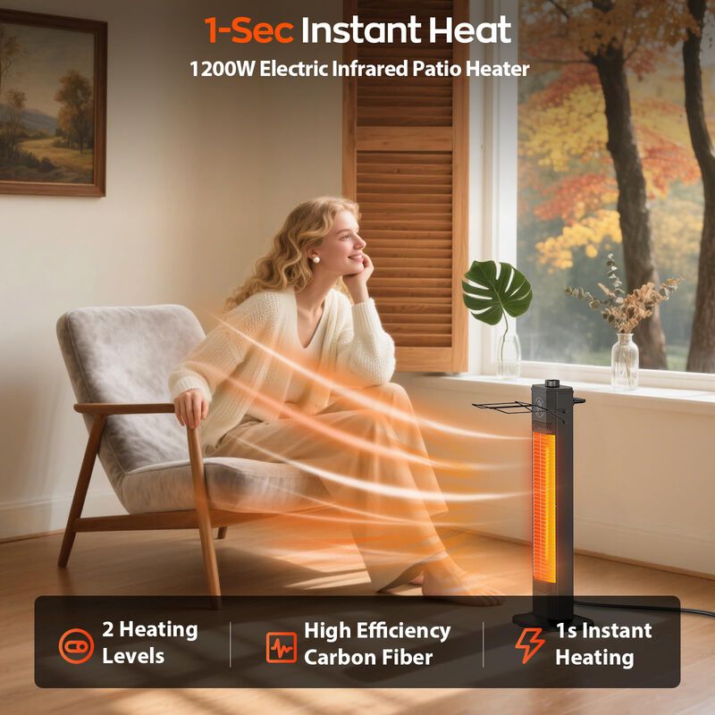 Outdoor Electric Patio Heater, 27-inch Infrared Tower Heater with 1200W Instant Heating, IPX5 Waterproof Space Heater image number 2