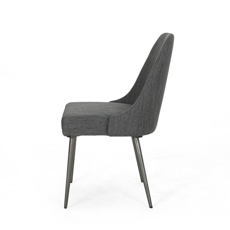 Dining Side Chair Set of 2, Smooth Textured Gray Fabric Armless Design image number 4